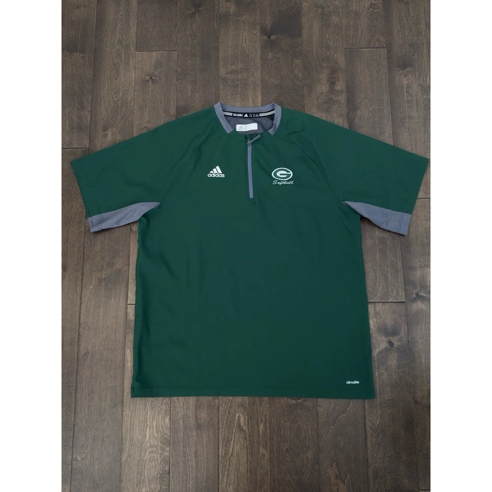 Adidas Baseball Windbreaker Jacket Mens XL Green Quarter Zip Greenbrier Softball